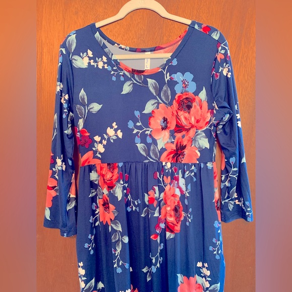 euovmy maxi dress Euovmy Dresses | Nwt Cobalt Blue Maxi Dress W/ Floral Pattern - Large | Color: Blue | Size: L